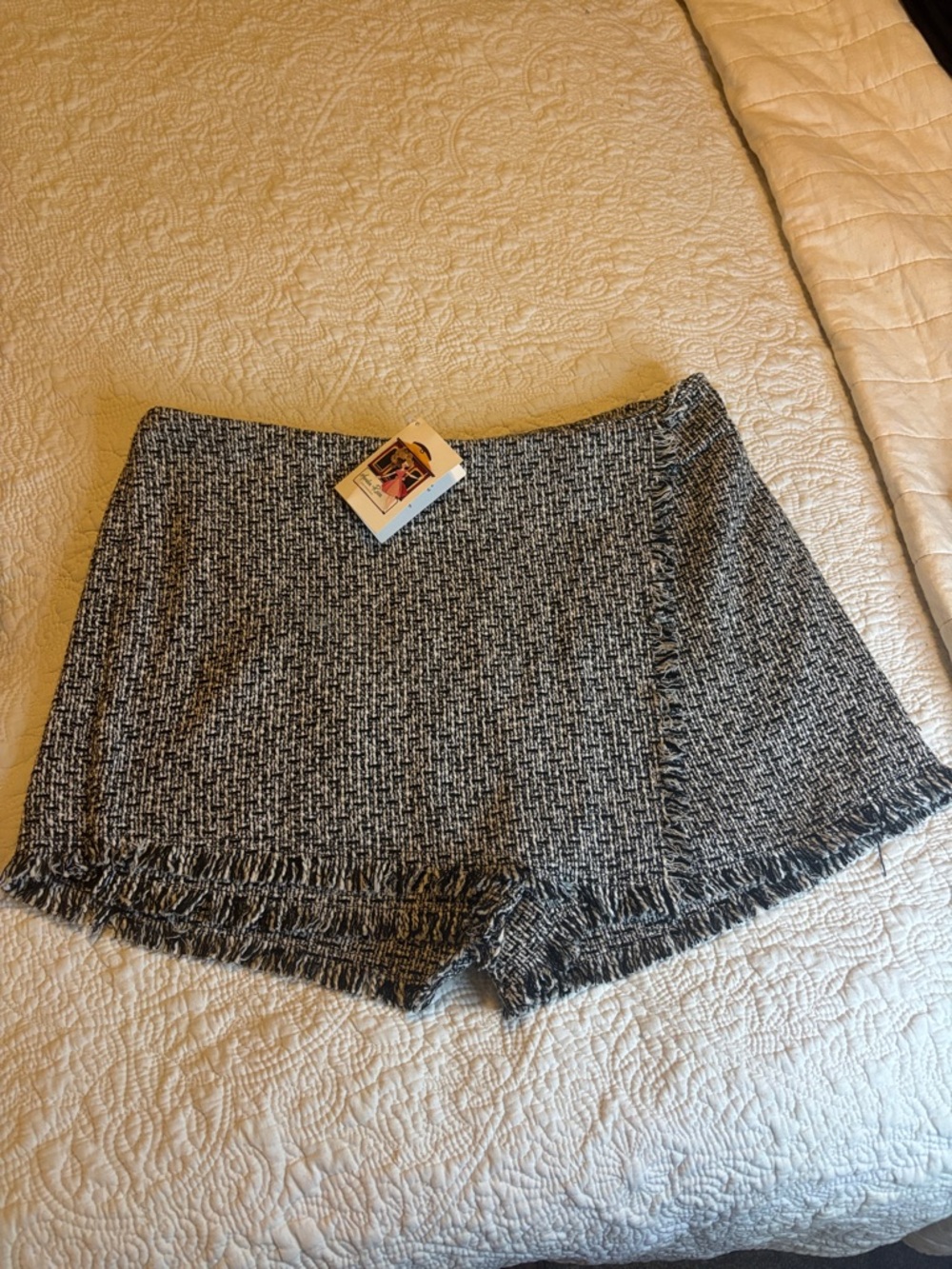 Hummingbird Black and White Tweed Fringe Skort Shorts